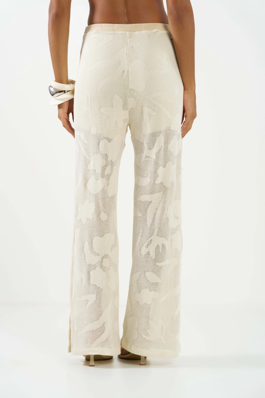 Calça Wide Leg Em Tricô Bege Italian 3