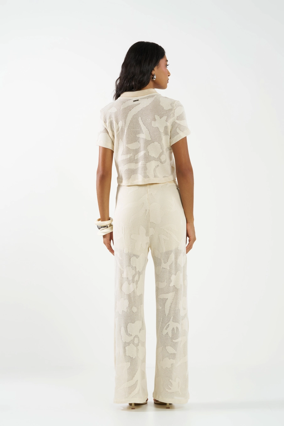 Calça Wide Leg Em Tricô Bege Italian 4