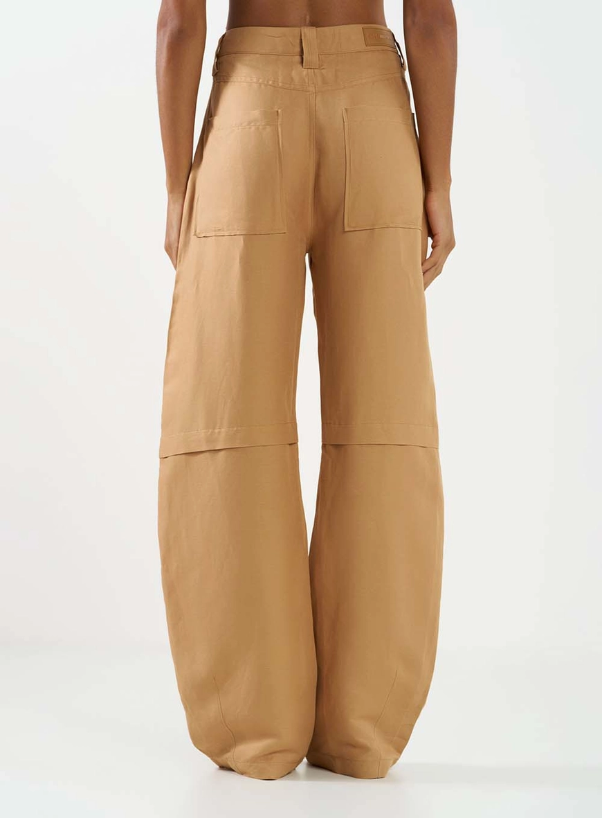 Calça Linho Barrel Bolso Faca Marrom Delle 3