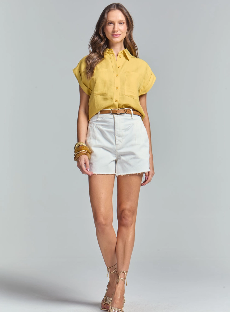 Short Sarja Feminino Plissado - Isabel Off Shell 2