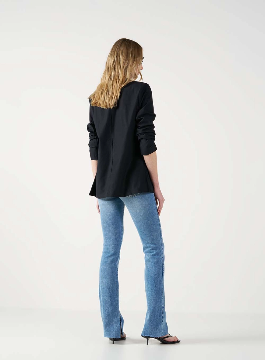 Calça Jeans Reta Stretch Com Aplicação Índigo 4