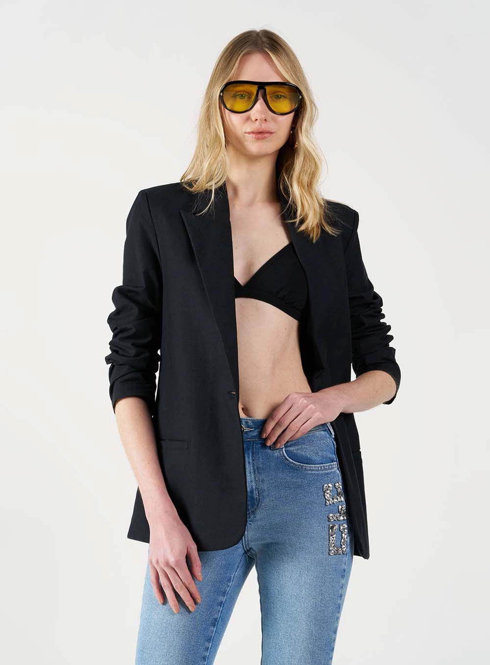 Calça Jeans Reta Stretch Com Aplicação Índigo 5