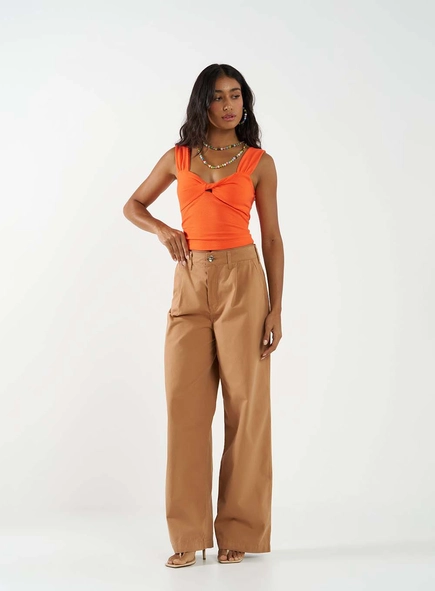 Calça Sarja Loose Fit Com Pregas