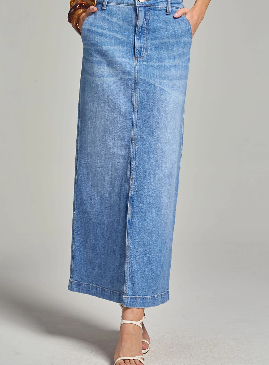 Saia Longa Jeans Com Fenda Índigo 3