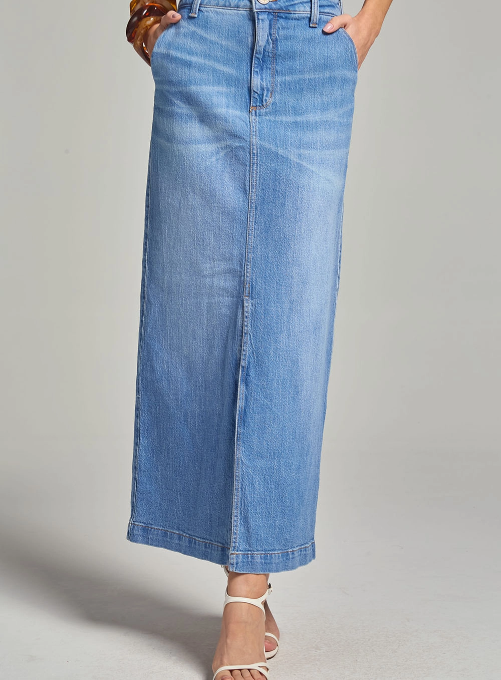 Saia Longa Jeans Com Fenda Índigo 3