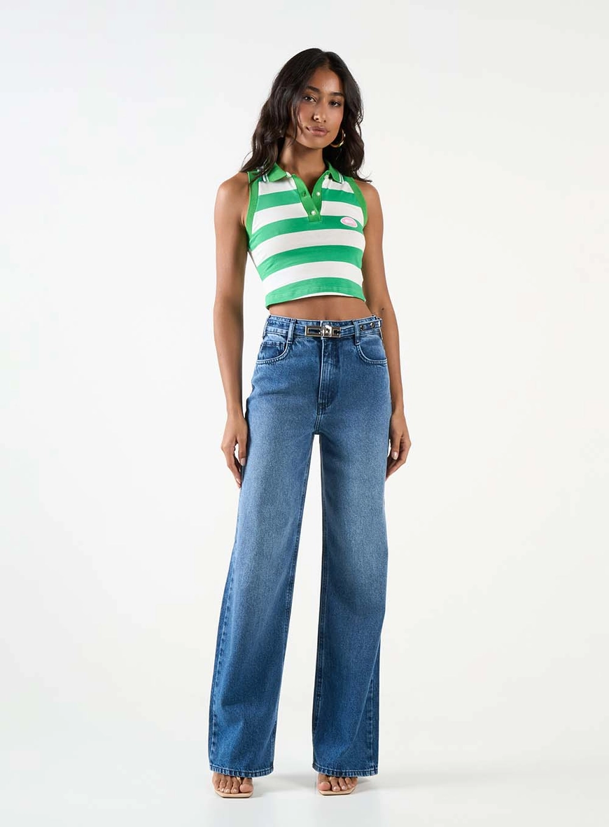 Calça Jeans Feminina Wide Leg Com Cinto Índigo 1