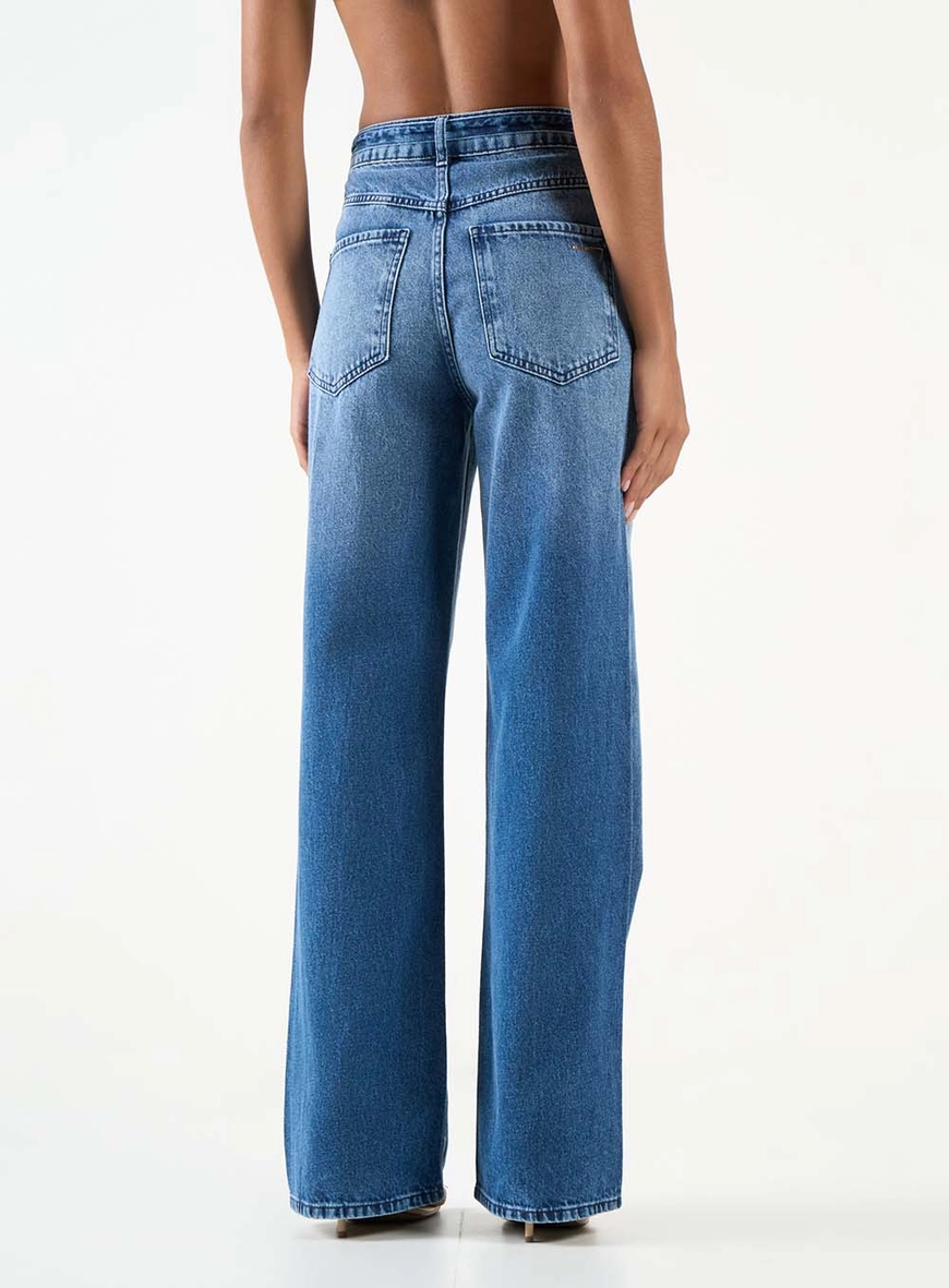 Calça Jeans Feminina Wide Leg Com Cinto Índigo 3