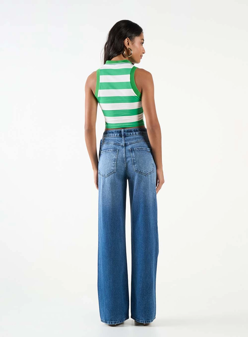Calça Jeans Feminina Wide Leg Com Cinto Índigo 4