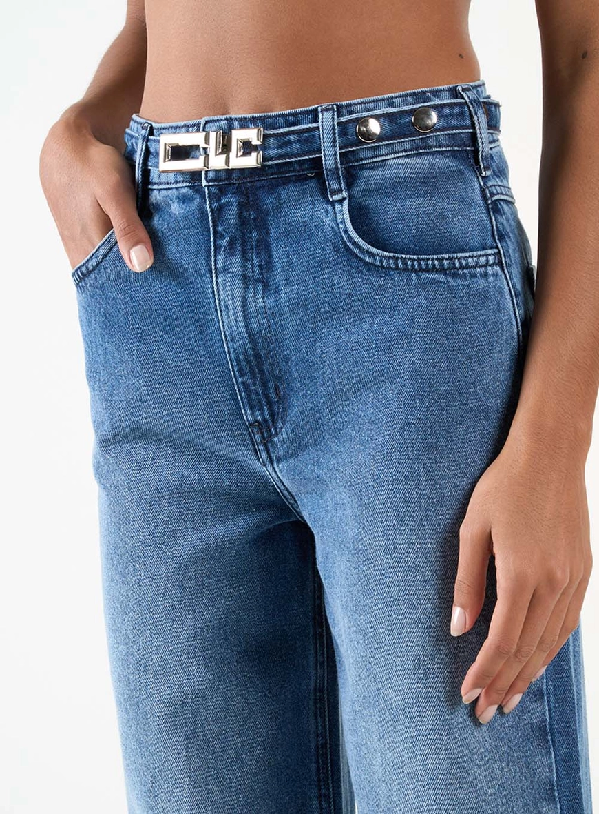Calça Jeans Feminina Wide Leg Com Cinto Índigo 5