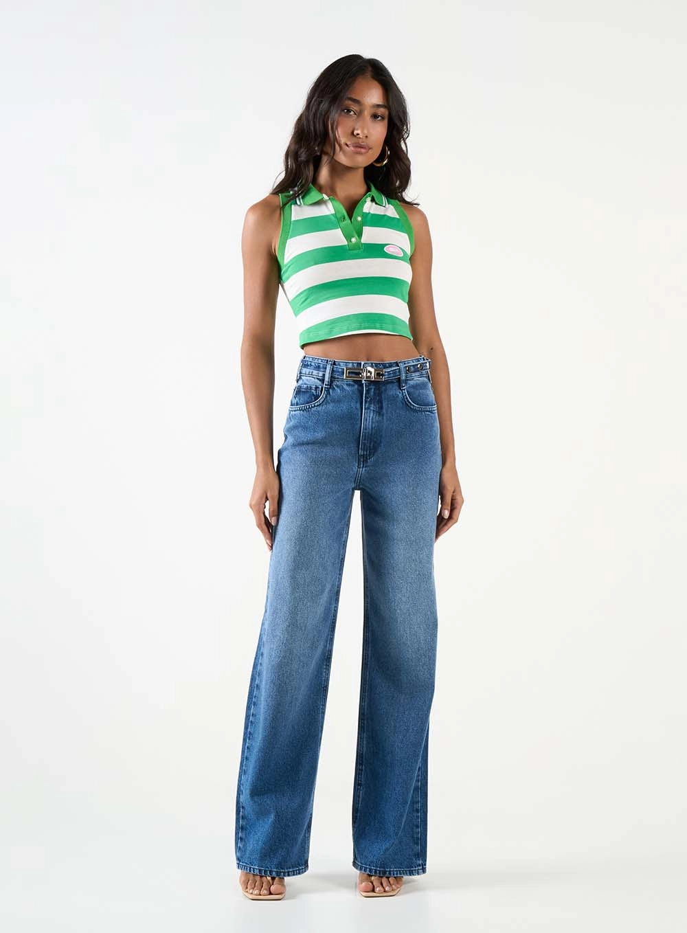 Calça Jeans Feminina Wide Leg Com Cinto Índigo 1