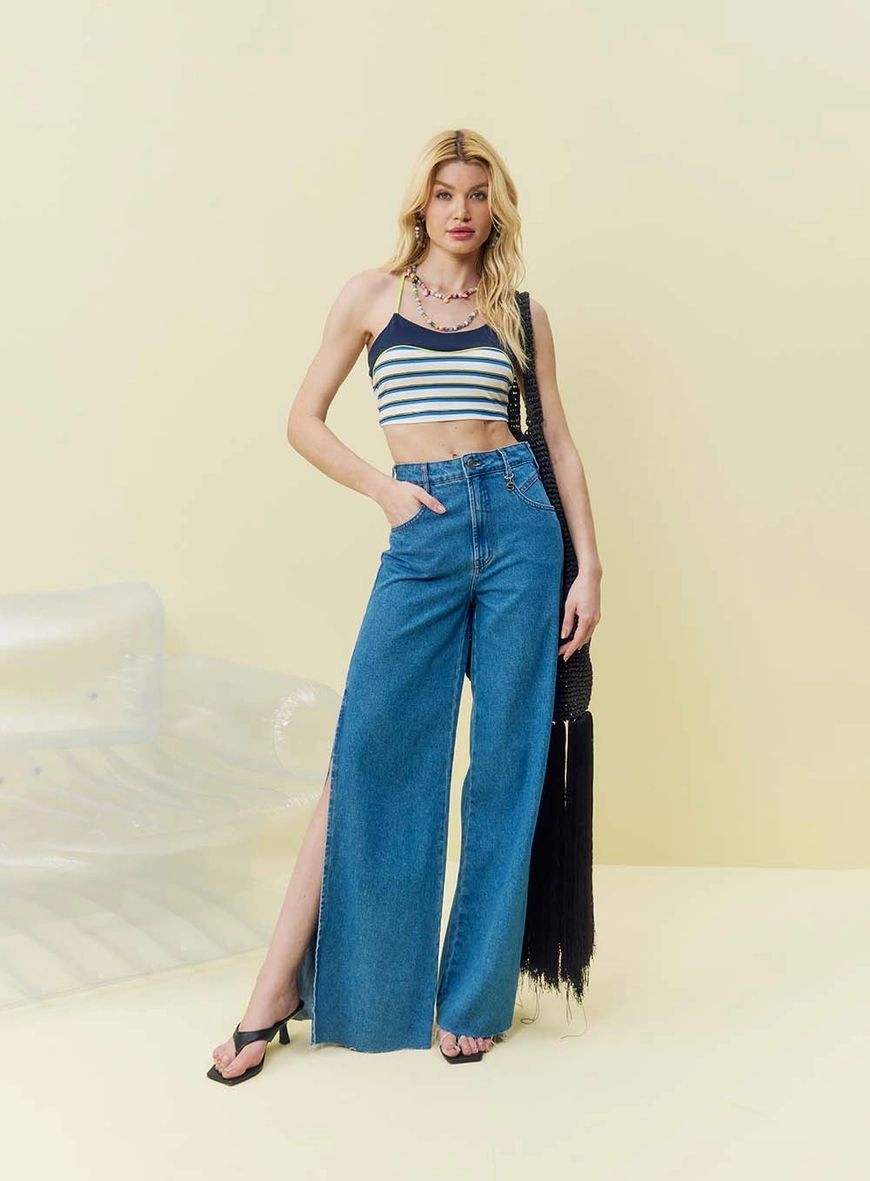 Calça Jeans Wide Leg com Fenda Lateral CLC | Loja Oficial | Compre