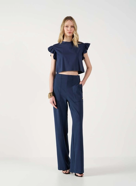 Calça Wide Leg Cós Em Elástico