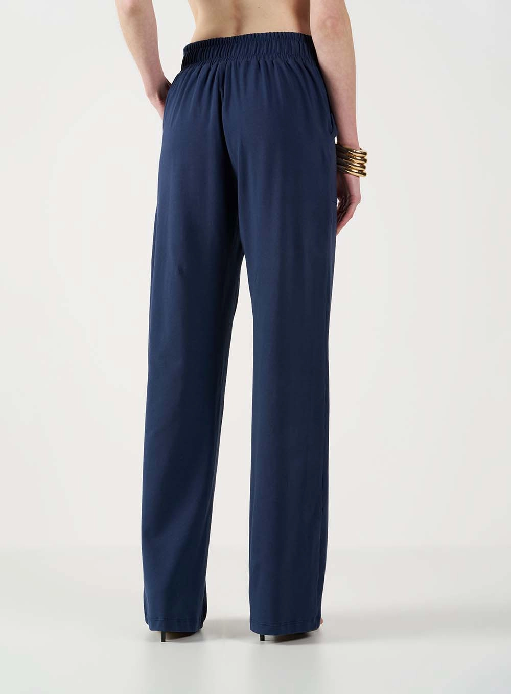 Calça Wide Leg Cós Em Elástico Azul 3
