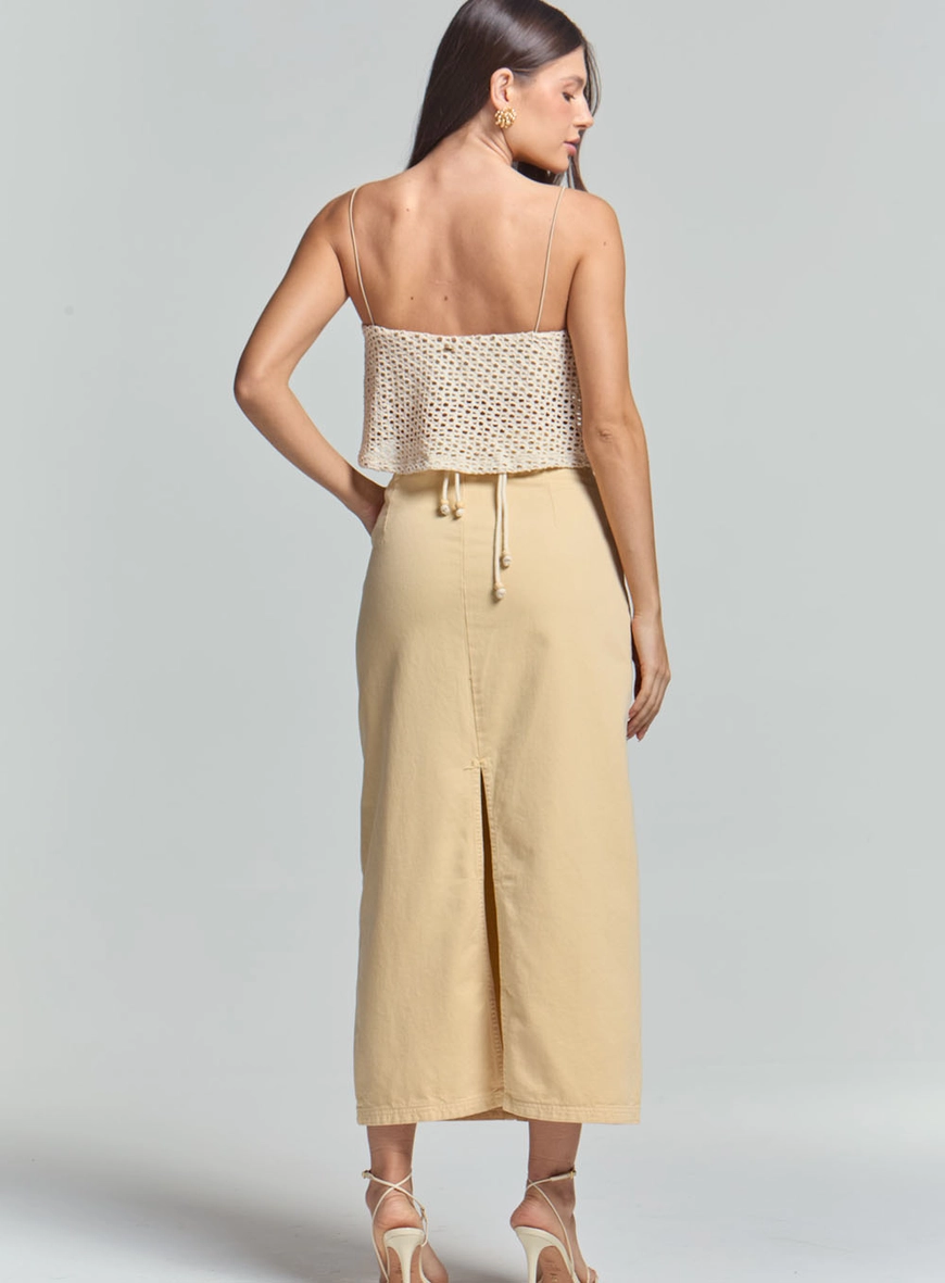 Saia Sarja Midi Com Cinto Amarelo 4
