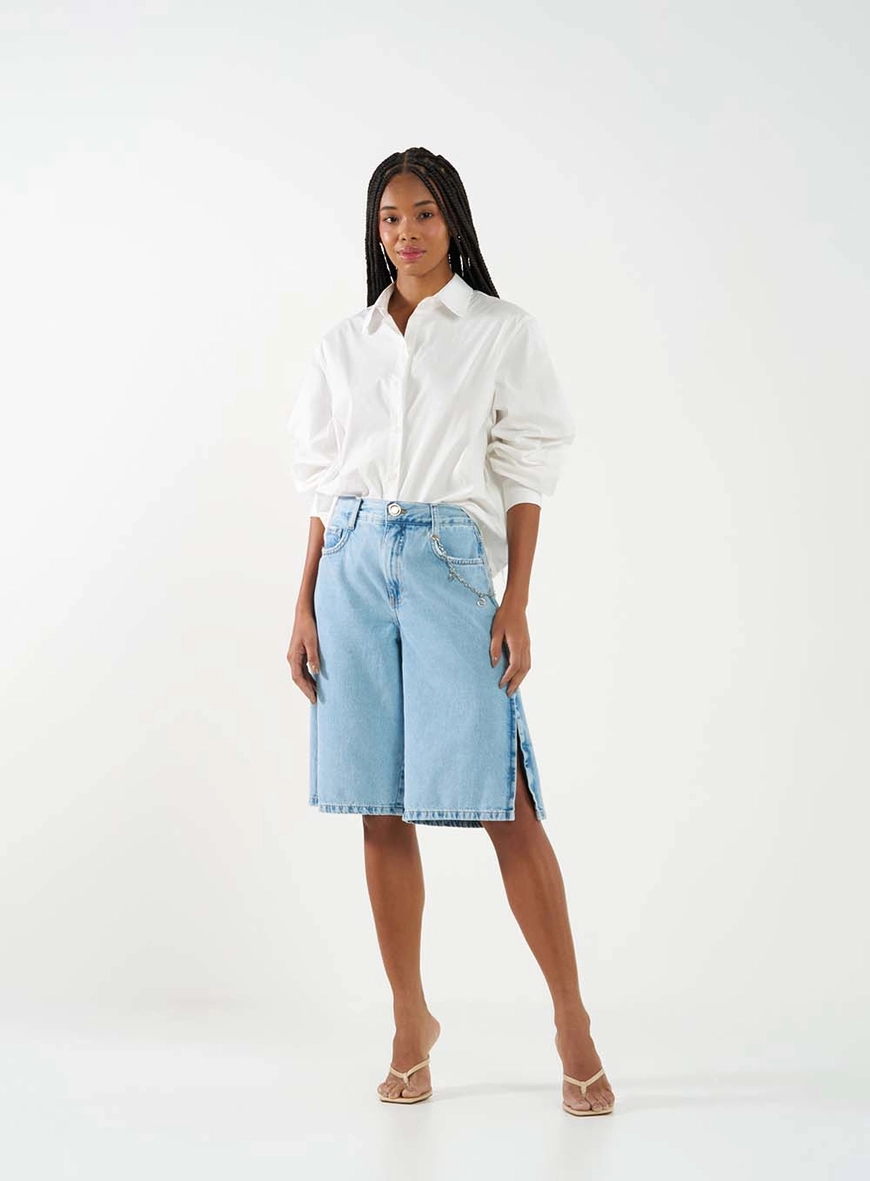 Bermuda Jeans Baggy Com Corrente Índigo 1