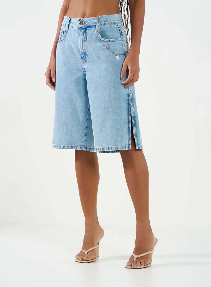 Bermuda Jeans Baggy Com Corrente Índigo 2