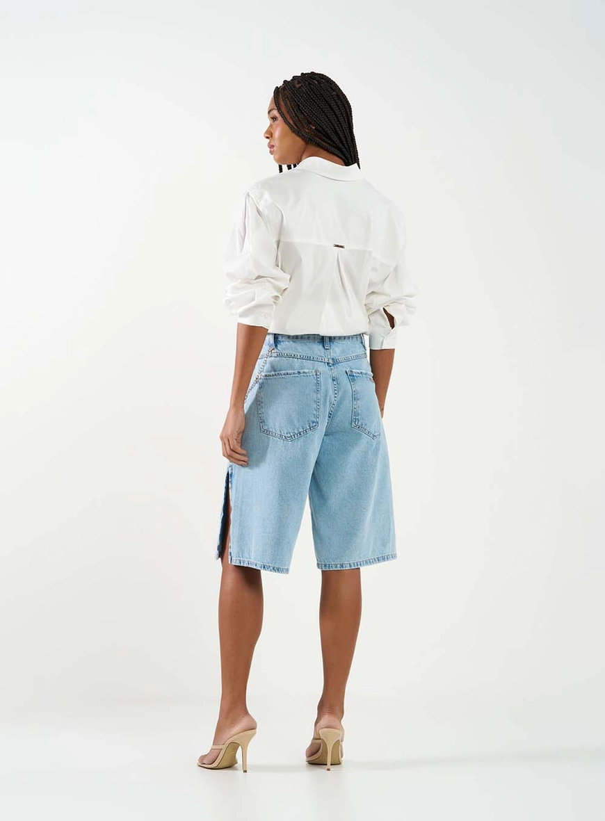 Bermuda Jeans Baggy Com Corrente Índigo 4