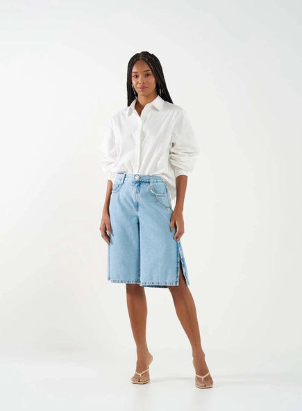 Bermuda Jeans Baggy Com Corrente