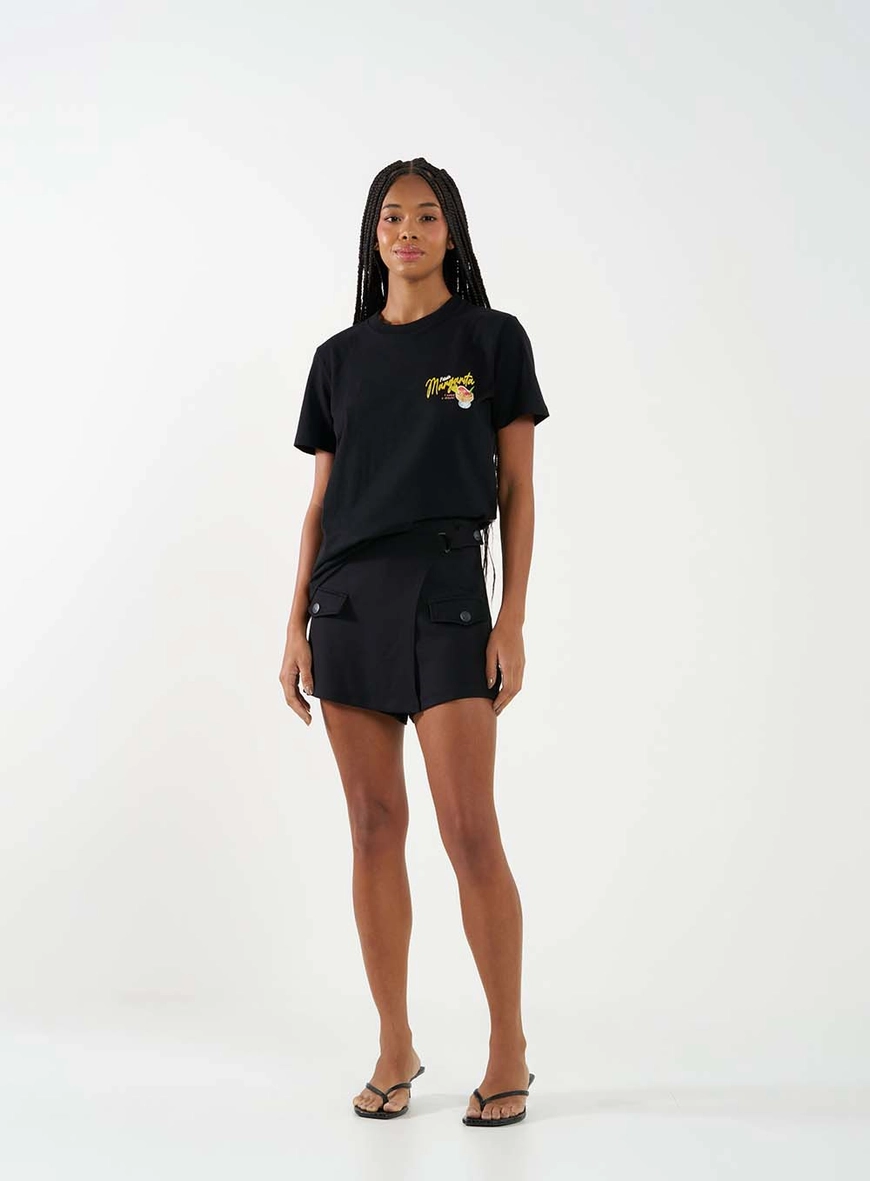 Short Saia Evasê Com Fivela Preta Preto 1