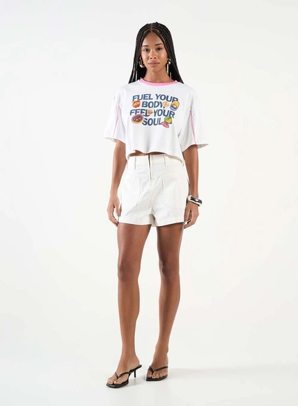 Short Sarja Trapeze Alta Com Bolso Sobreposto