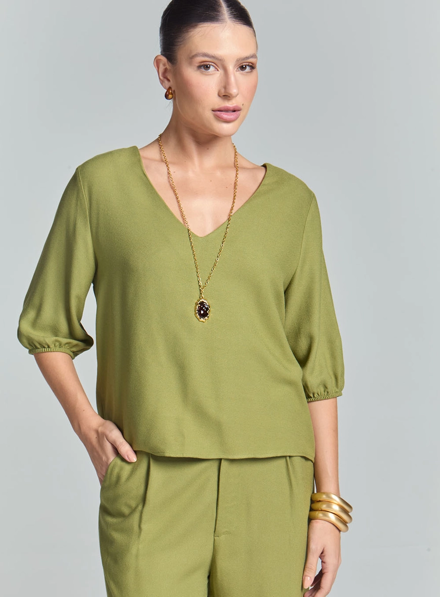 Blusa Feminina Comfort Mangas Bufantes Verde 2