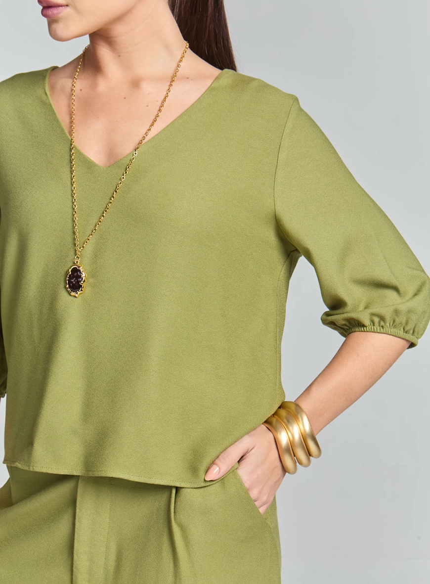 Blusa Feminina Comfort Mangas Bufantes Verde 3