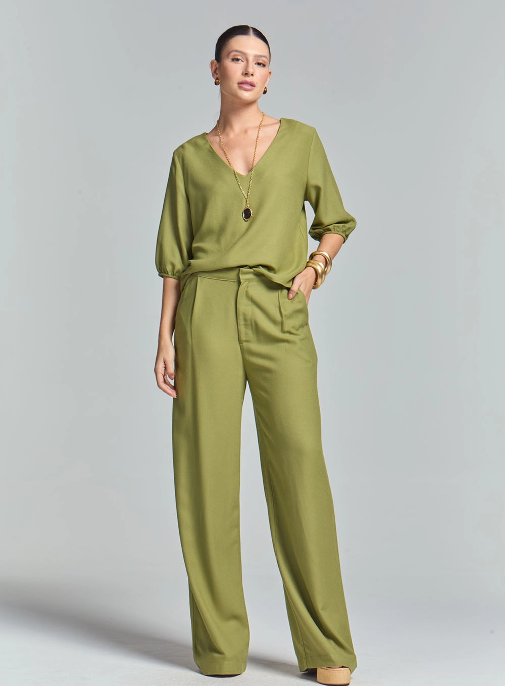 Blusa Feminina Comfort Mangas Bufantes Verde 1