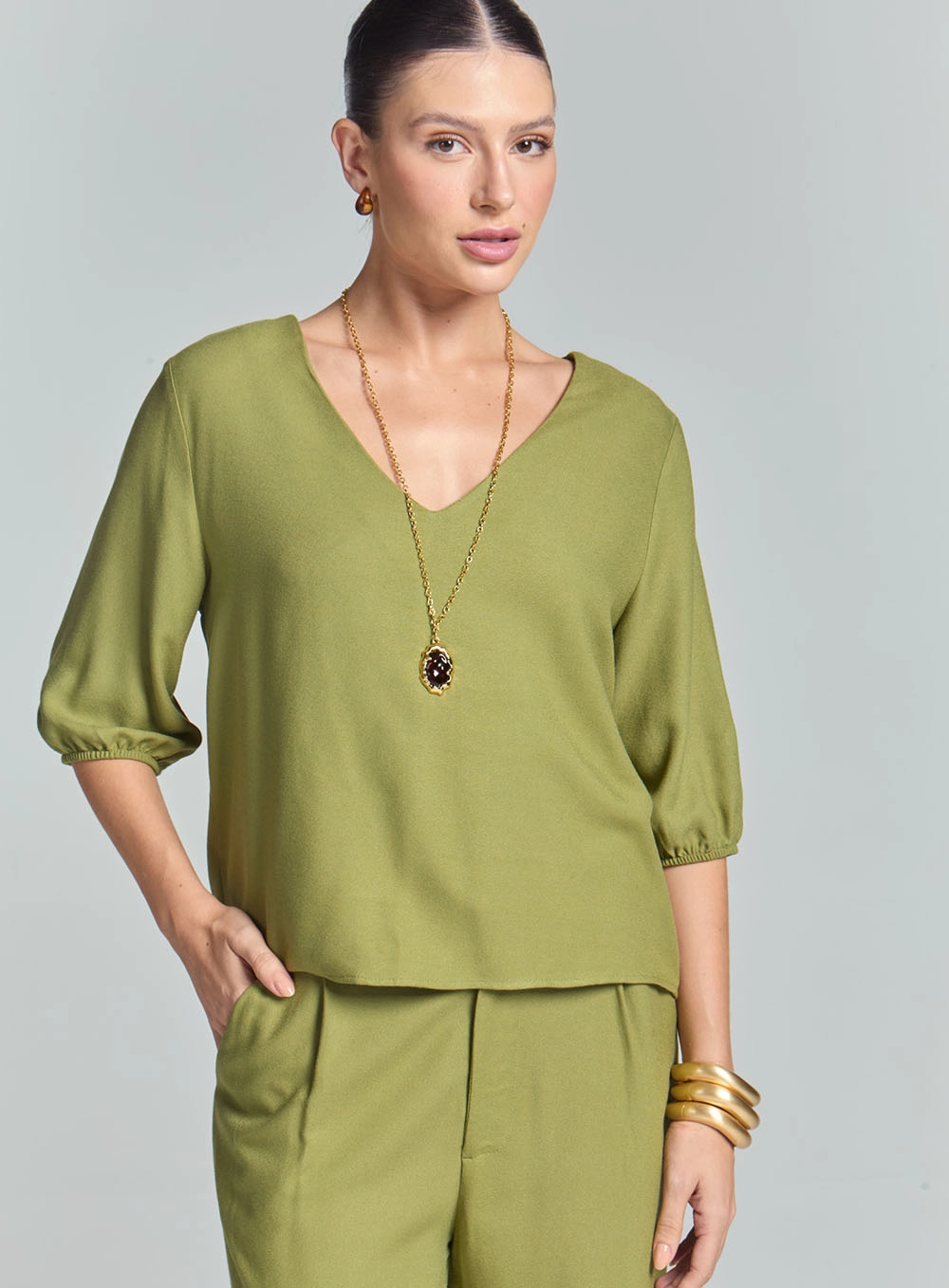 Blusa Feminina Comfort Mangas Bufantes Verde 2