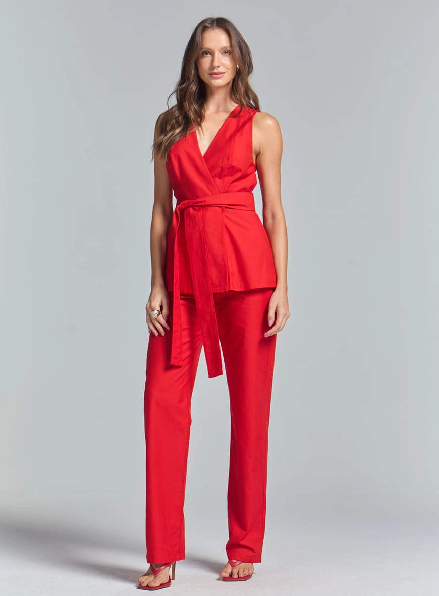 Blusa Transpassada De Alfaiataria Vermelho 2