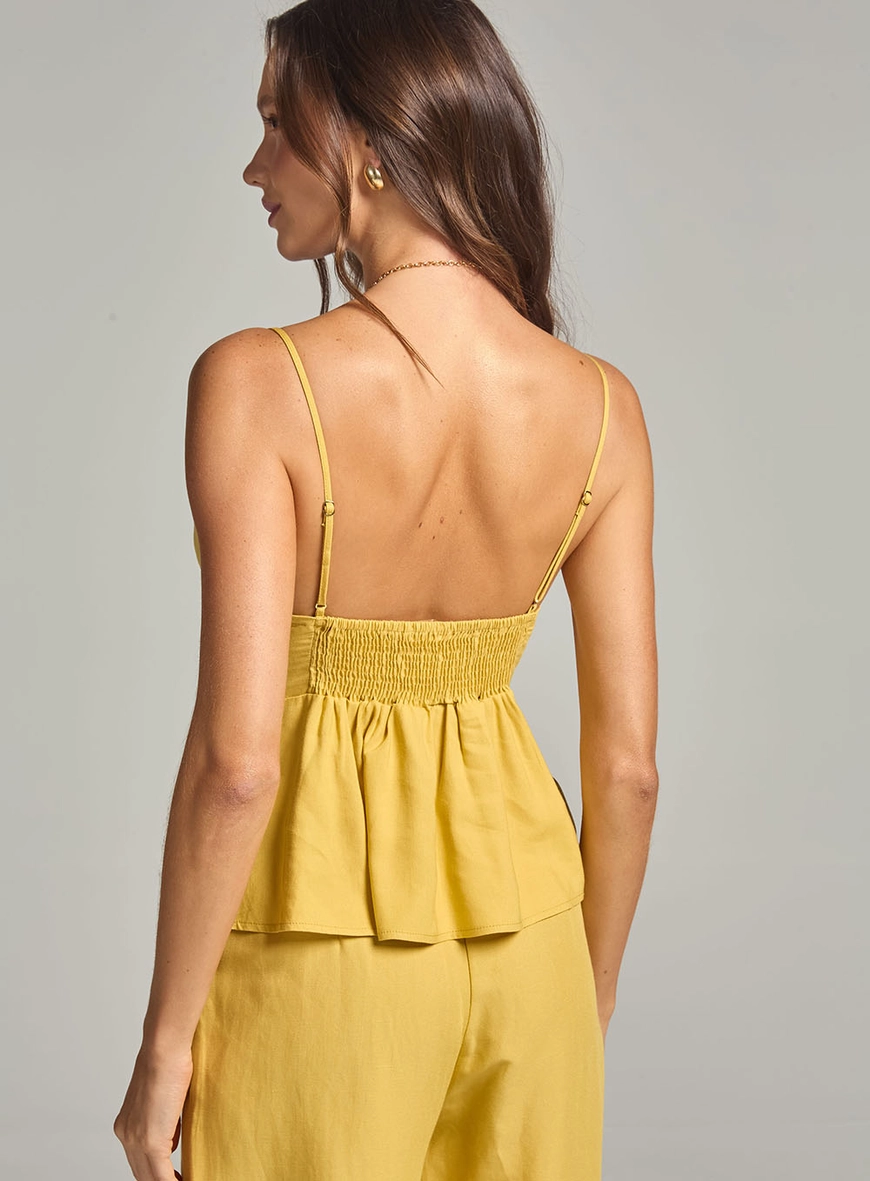 Blusa Linho Decote V E Lastex Amarelo 4