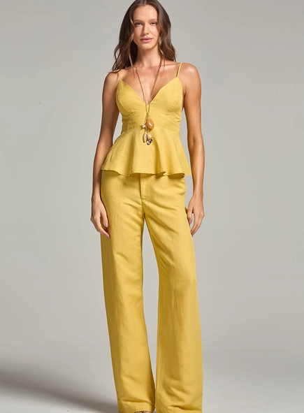 Blusa Linho Decote V E Lastex