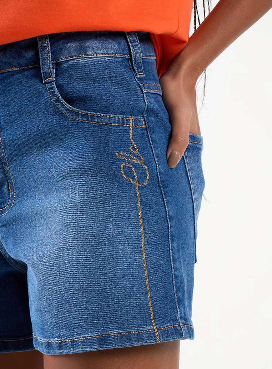 Short Jeans Slim Com Bordado Índigo 5
