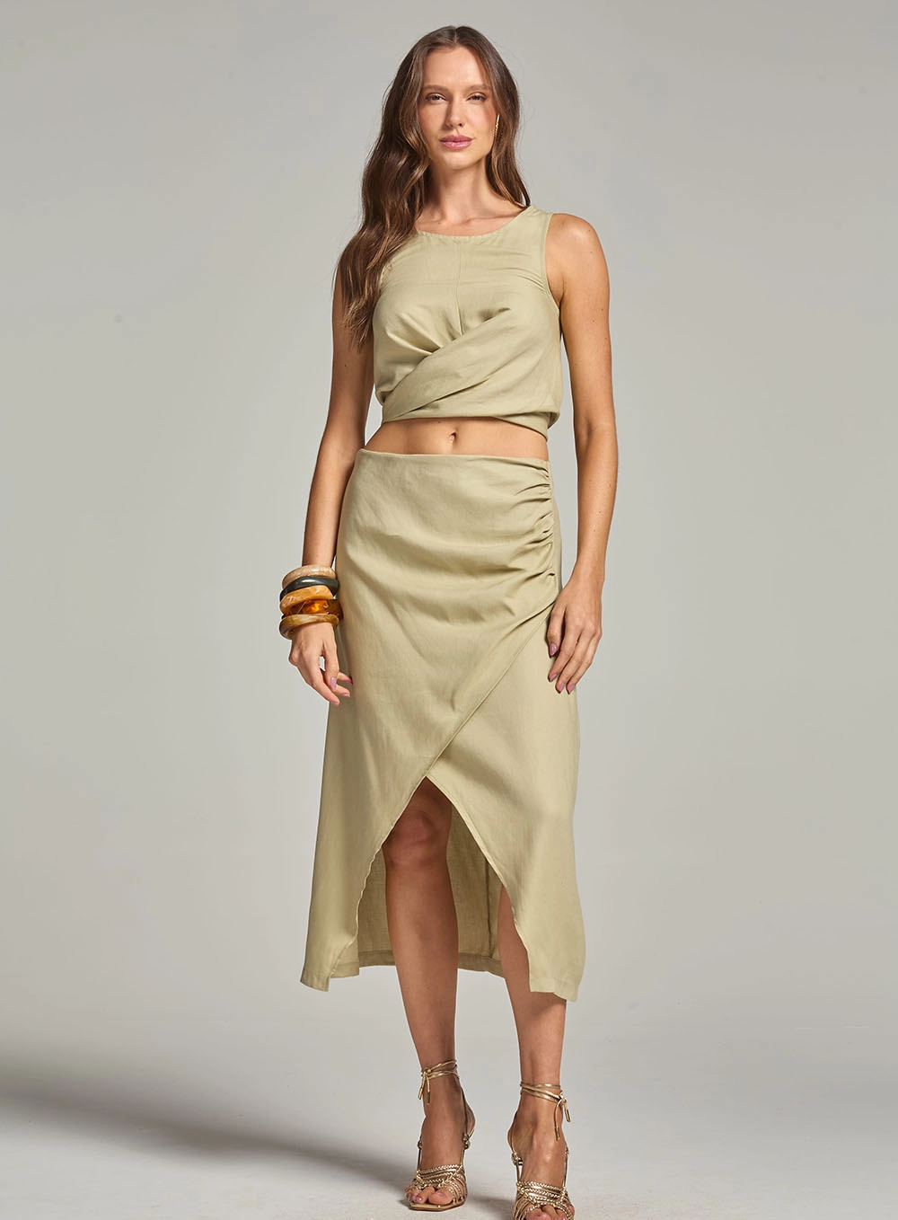 Blusa Linho Transpassada Verde 4