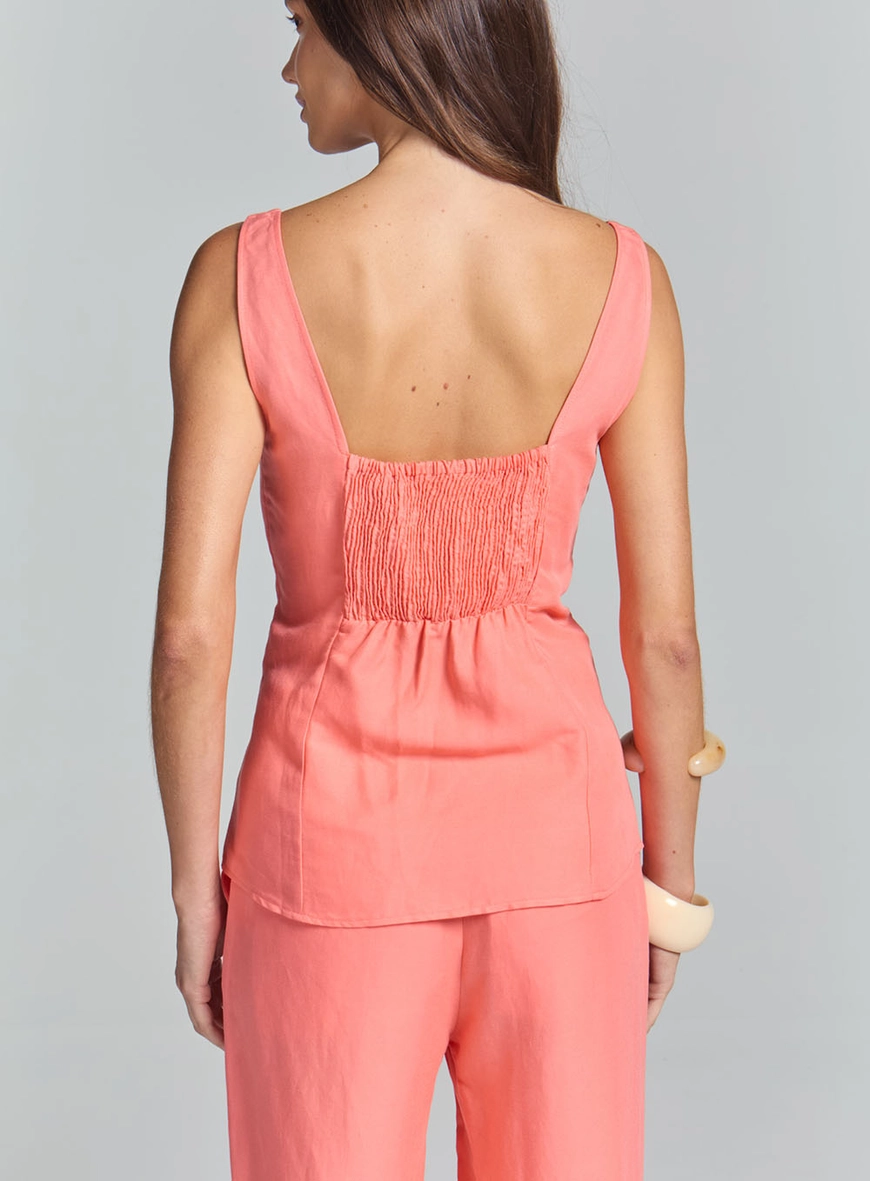 Blusa Linho Comfort Decote Quadrado E Lastex Laranja 4