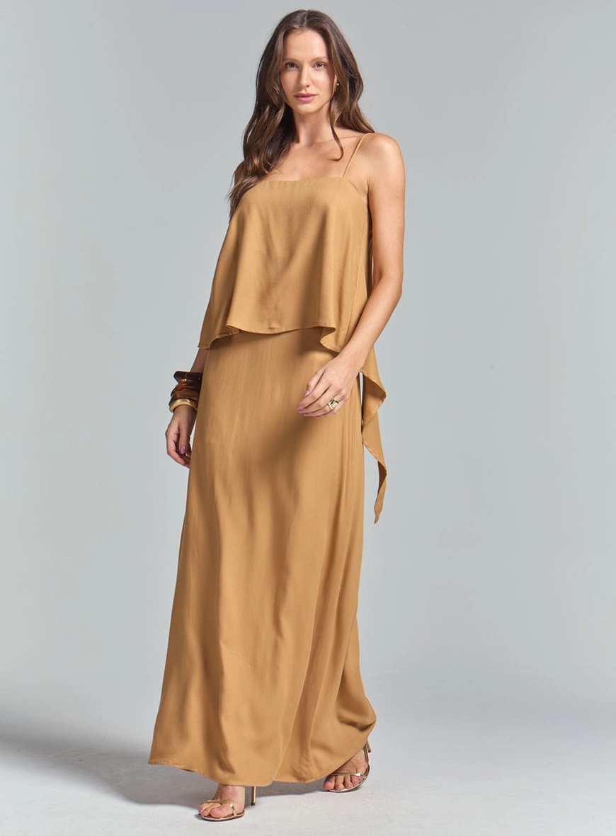 Blusa Fluida De Alças Finas Com Fenda Nas Costas Bege 5