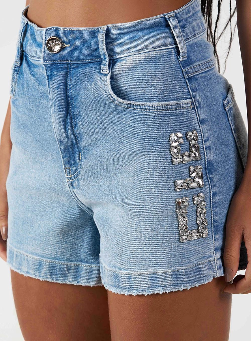 Short Jeans Slim Com Strass Índigo 6