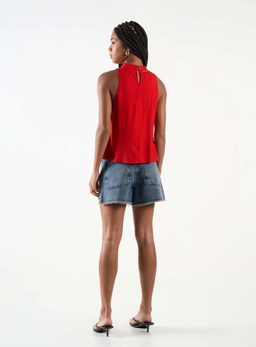 Short Jeans Trapeze Alta Assimétrico Índigo 4
