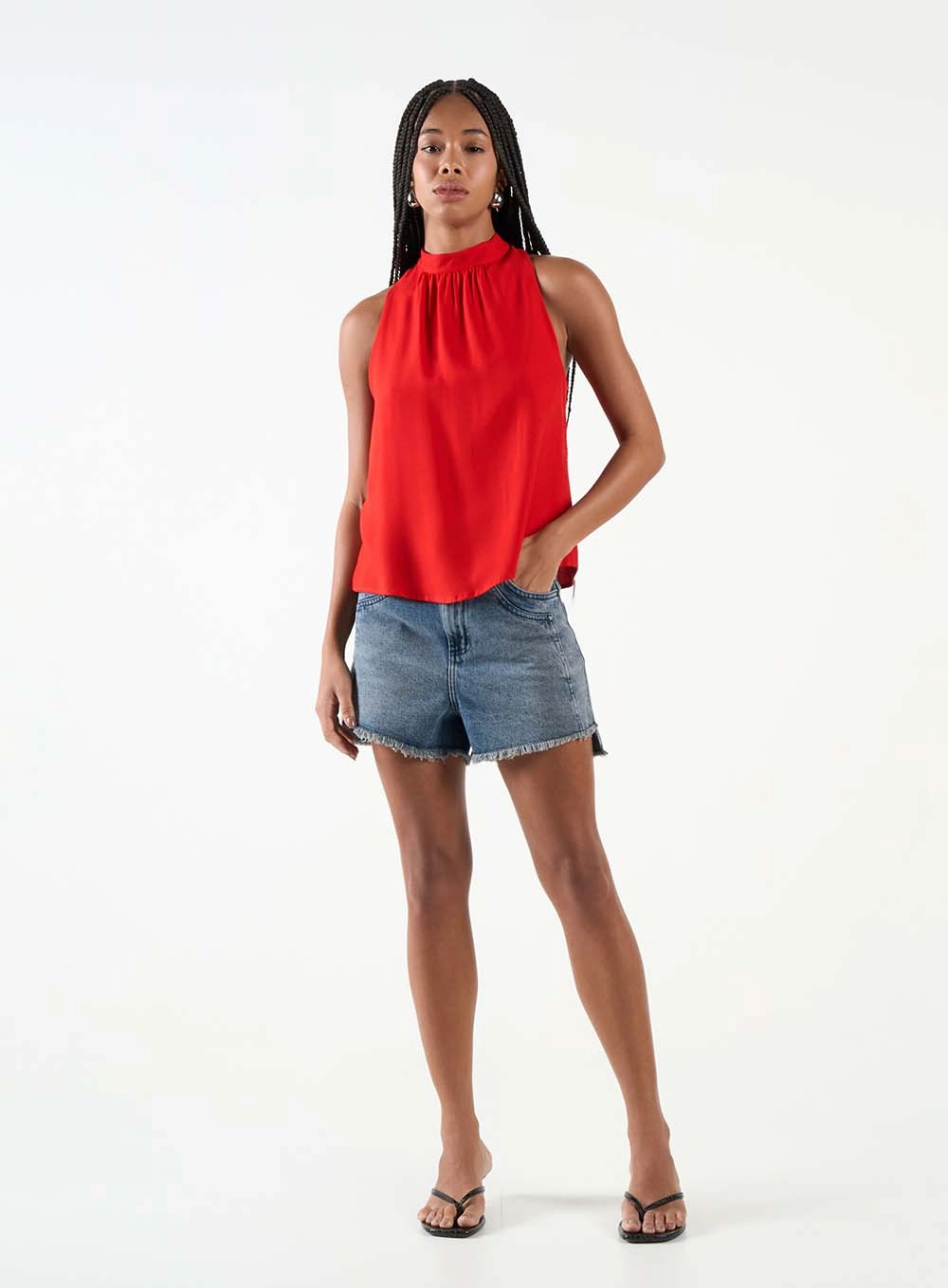 Short Jeans Trapeze Alta Assimétrico Índigo 1
