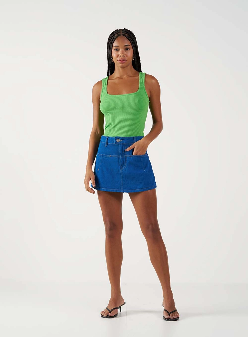 Short Saia Jeans Slim Lavagem Escura Índigo 1