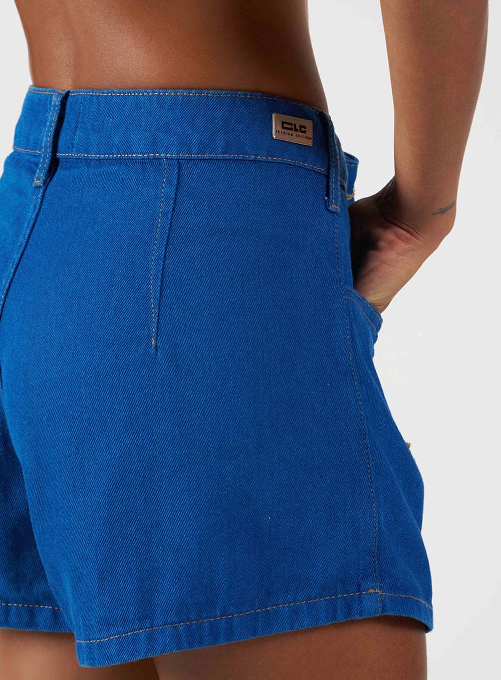 Short Saia Jeans Slim Lavagem Escura Índigo 5