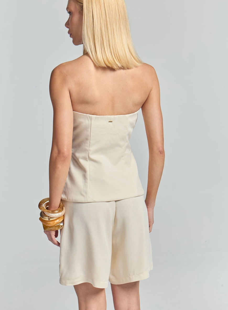 Blusa Alfaiataria Tomara Que Caia Com Zíper Bege 4