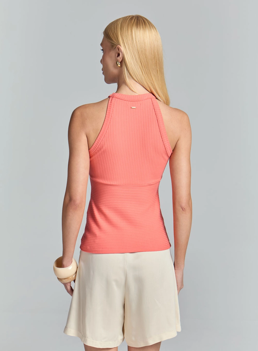 Blusa Feminina Canelada Slim Com Recorte Laranja 4
