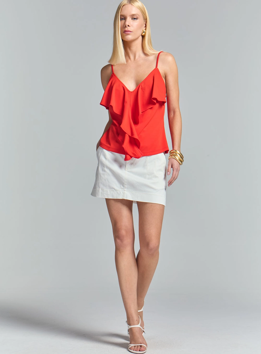 Blusa De Alça Com Babado E Decote V Vermelho 2