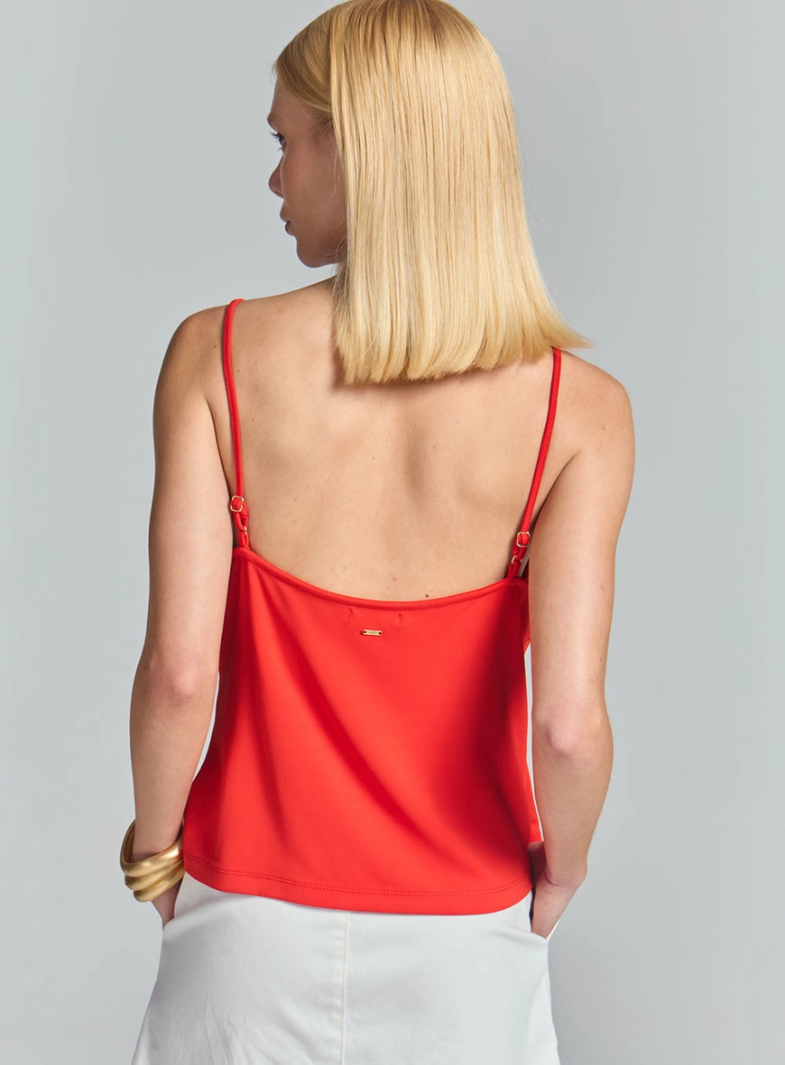 Blusa De Alça Com Babado E Decote V Vermelho 4