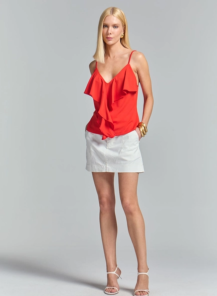 Blusa De Alça Com Babado E Decote V