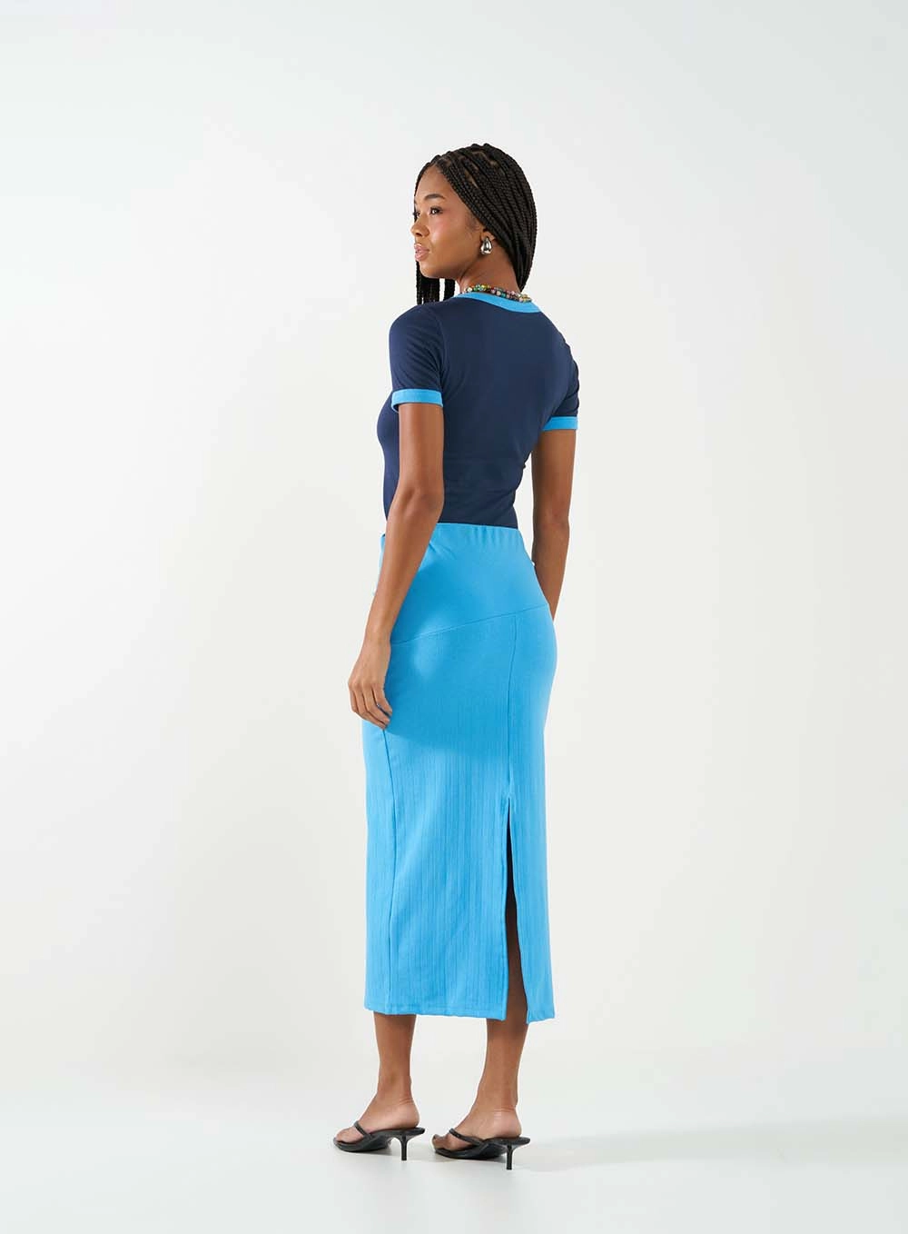Saia Small Midi Com Fenda Azul 4