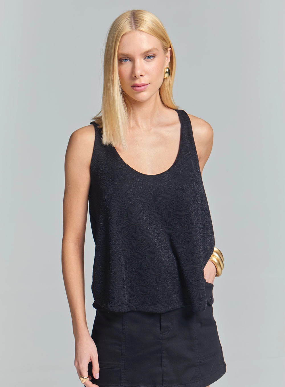 Regata Feminina Comfort Metalizada Preto 2