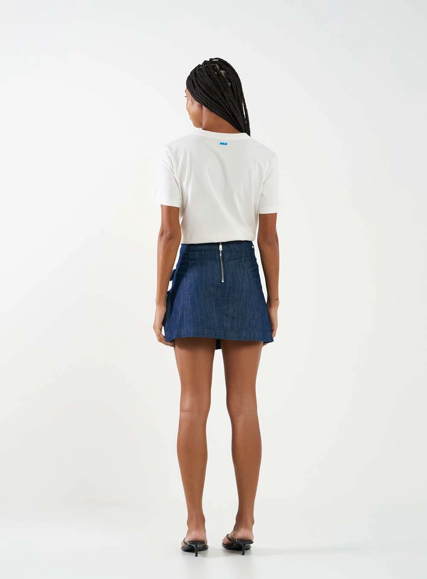 Saia Jeans Curta Com Laços Índigo 4