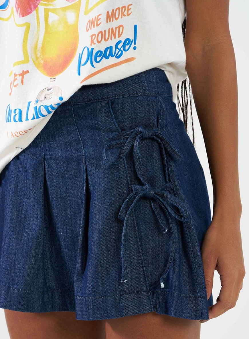 Saia Jeans Curta Com Laços Índigo 5