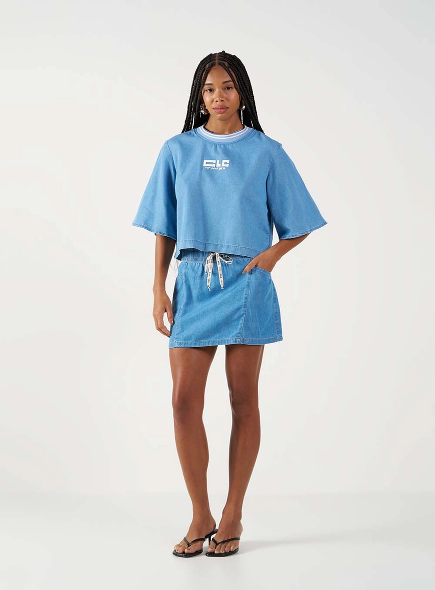 Saia Jeans Boyfriend Com Amarração Índigo 1